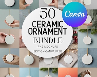 Ceramic Ornament With Gold String Bundle (Easy to Use PNG, 50 Templates)