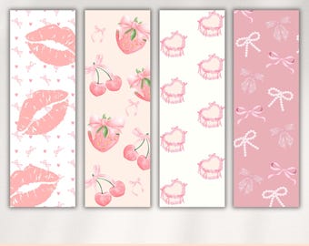 Paquete de marcapáginas imprimibles de Pink Coquette, marcapáginas con lazos femeninos, regalo de Pascua imprimible para lectores