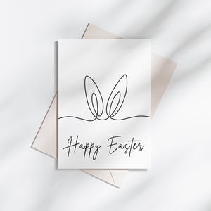 Minimale schwarz und weiß Osterkarte druckbare, Osterhase Linie Kunst Grußkarte, Osterkorb Karte, einfache Osterkarte, Instant Download