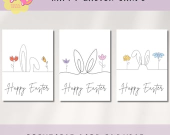 Set Of Minimalistic Easter Bunny Cards Printable, Easter Basket Greeting Cards, Easter Theme Gift Card, Simple Easter Card, Instant Download
