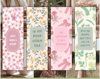 Floral Bookmark Printable Bundle – Aesthetic Coquette Bookmarks (PDF, PNG)