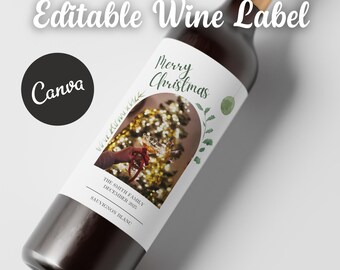 Modèle de toile de vin de Joyeux Noël, étiquette de bouteille personnalisée de vacances pour des cadeaux