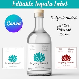 Tequila Label Sticker Canva Template, Alcohol Bottle Labels With Custom Text, Custom Bachelorette Party Favor Template, 21st Birthday Party