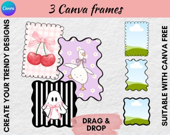 Coquette Canva Frames: Post Stamp Effect, Drag & Drop (Digital Download)