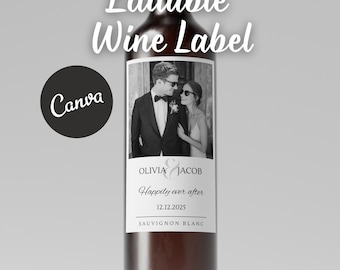Modèle de toile d'autocollant d'étiquette de vin de mariage, cadeau d'anniversaire personnalisé (téléchargement numérique)