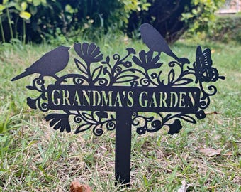 Plaque nominative personnalisée pour jardin, décoration de jardin en métal personnalisée, plaque ornithologique oiseau avec fleurs, piquets de jardin en métal, oeuvre d'art dans la cour extérieure, enseignes pour pelouse