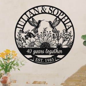 Custom 40th Anniversary Metal Sign, 40 Years Together Sign, Personalized Anniversary Gift for Parents, Wedding Anniversary Lovebirds Decor