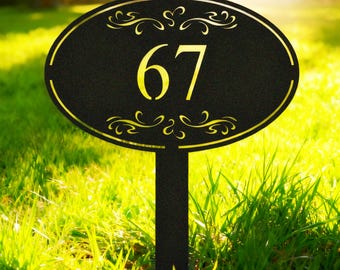 Personalized Metal House Number Sign with Stakes: Custom Address Sign for Yard, Oval Address Numbers Plaque