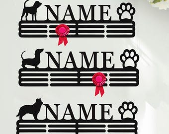 Custom Dog Medal Hanger: Personalized Metal Dog Award Holder, Pet Show Medals & Ribbon Display