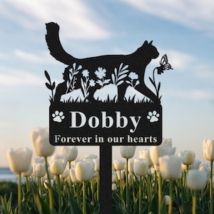 Personalized Cat Grave Marker,Custom Cat Memorial Stake,Cat Memorial Plaque,Metal Cat Garden Sign with Stake,Remembrance Stake,Pet Loss Gift