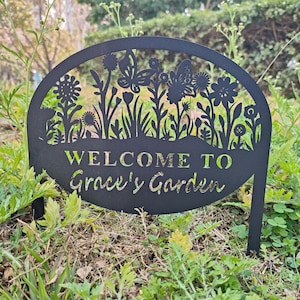 Custom Flower Garden Sign,Personalized Butterfly Metal Garden Stakes,Garden Name Sign,Custom Metal Garden Decor,Yard Garden Stake,Lawn Signs