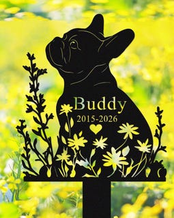 Custom French Bulldog Memorial Stake: Personalized Metal Dog Name Grave Marker, Pet Rememb