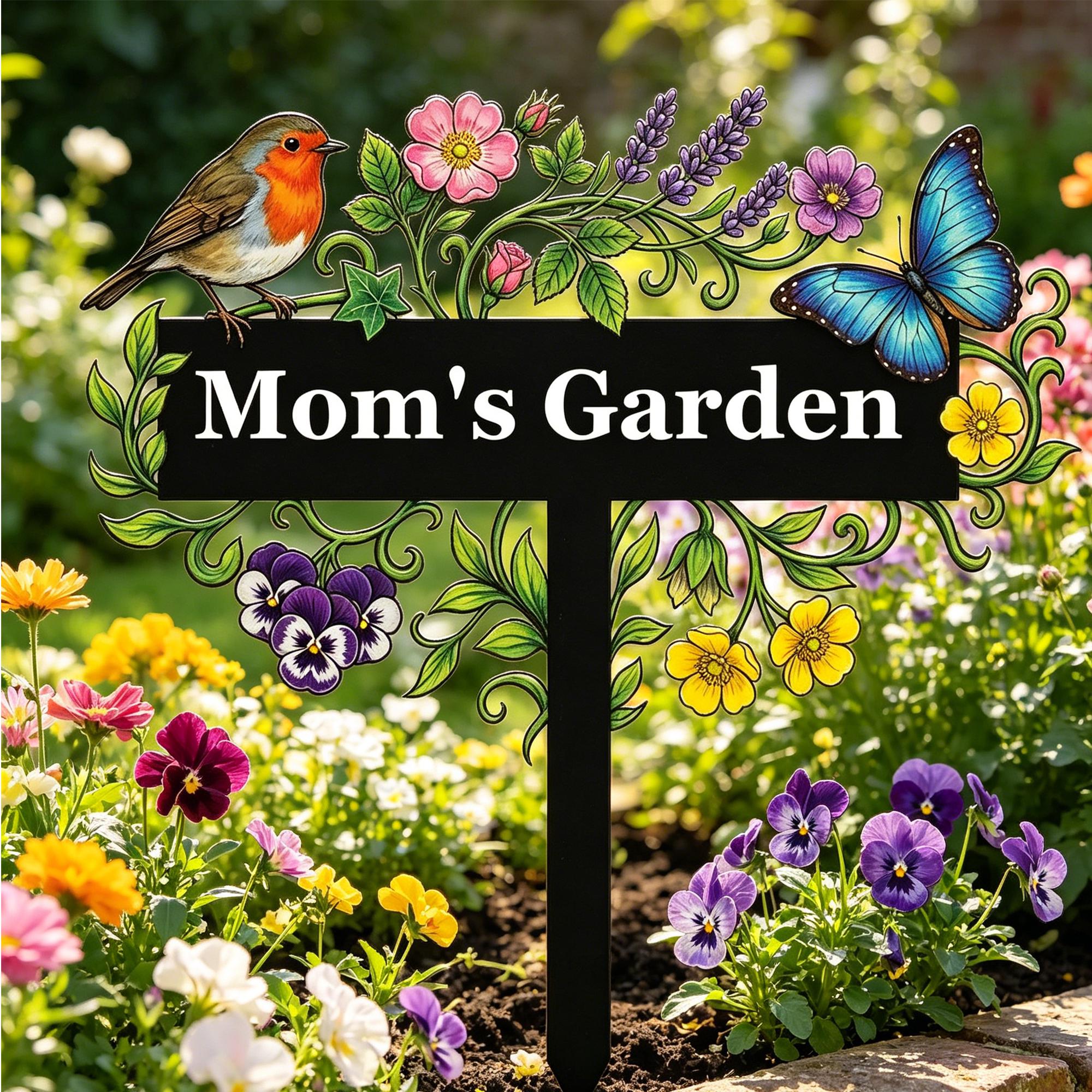 Custom Colorful Metal Garden Sign With Flowers: Personalized Bird ...