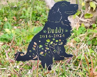 Personalisiertes Hunde Gartenschild, Benutzerdefinierter Hund Gedenkpfahl, Hundegrave Marker, Metall Gartendekoration, Haustier Namen Schild, Hundepfahl mit Blume, Haustier Verlust Geschenk