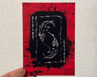 Unframed 5x7" Black Distressed Slipknot Art Print for Heavy Metal Fans