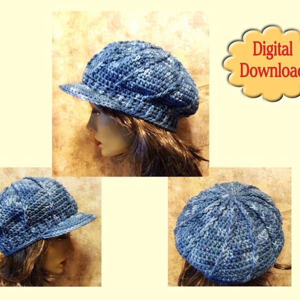 Crochet Pattern For Adult Size Ladies Spoke Design Brim Slouch Hat