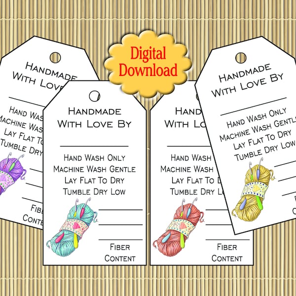 Handmade With Love Gift Tags Tags for Handmade Crochet Items With Care Instructions Crochet Yarn Skeins DIGITAL DOWNLOAD