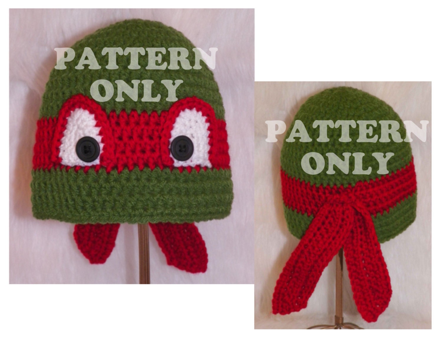 Crochet TMNT Teenage Mutant Ninja Turtles Inspired hat PATTERN