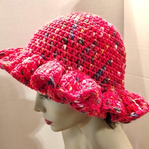 Crochet Ruffle Bucket Hat: Cherry Sprinkles Red, Adult Size