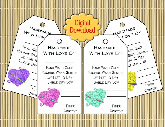 Handmade With Love Gift Tags Tags for Handmade Crochet Items With Care  Instructions Crochet Yarn Hearts DIGITAL DOWNLOAD 