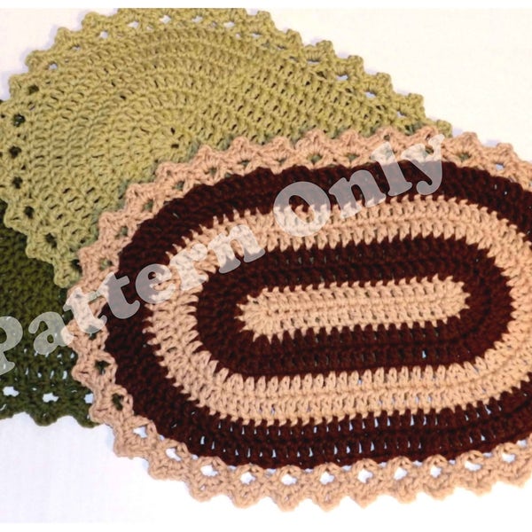 Crochet Pattern For Beginners For Simple Oval Placemat or Table Doily