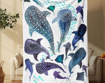 Whale Shark Plush Blanket, Soft Velvet Throw for Ocean Lovers, Cozy Sea Animal Blanket, Marine Life Home Decor Gift