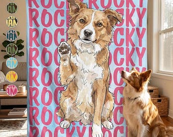 Personalized Pet Portrait Blanket, Pet Lover Gift
