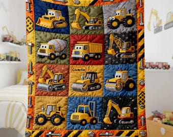 Personalized Kid Blanket: Construction Machines