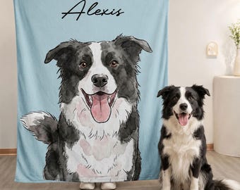 Personalized Blanket, Custom Pet Portrait Watercolor Style