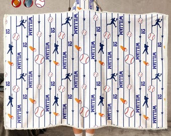 Personalized Sports Blanket, Custom Name Number Throw, Baseball Softball Soccer Football Basketball Hockey Gift, Athlete Fleece Blanket