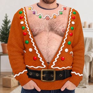Ful jultröja, 3D-utskrift med håriga bröst, julklapp, festtröja, julklapp för män