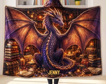 Personalized Dragon Wing Hooded Blanket, Gifts For Book Lovers