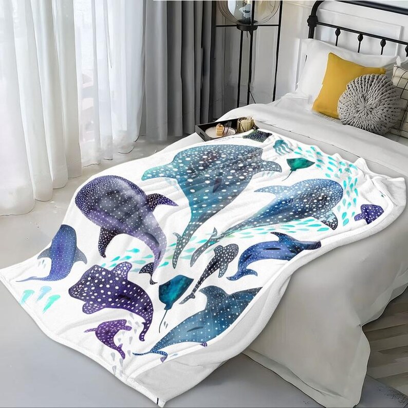 Whale Shark Plush Blanket Soft Velvet Throw For Ocean Lovers Cozy Sea 