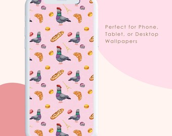 Parisian Pigeon & Croissant Art Print: French Cafe Illustration (Digital Download)