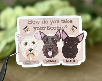 Scottie Dog Coffee Waterproof Sticker - Scottish Terrier Lover Gift