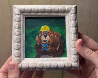 Original Mini Acrylic Painting — “Nature’s Engineer” | Beaver Portrait | Framed or Unframed