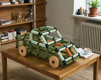 Wooden Construction Blocks Set • Off-Road Vehicle Building Toy