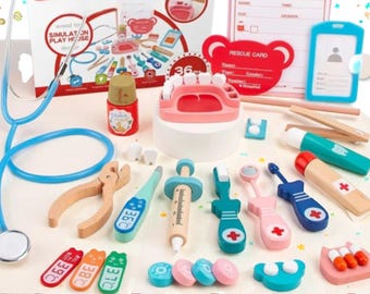 Wooden Doctor Play Set – 27-Piece Montessori Medical Kit