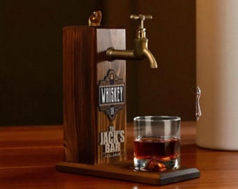 Personalized Wood Liquor Dispenser: Engraved Whiskey Fountain, Rustic Bar Stand