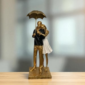Romantic Couple Figurine with Umbrella –Cute Anniversary Gift – Home Shelf Decor – Love Sculpture Ornament