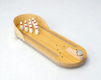 ミニチュア ボーリングセット 木製玩具 テーブルトップゲーム 天然木