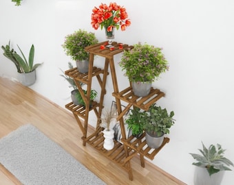 Soporte rústico para flores de madera de pino: Exhibición de plantas para decoración del hogar