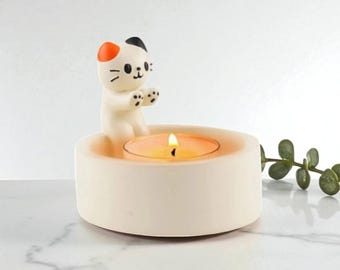 Cozy Cat Candle Holder: Handmade Tealight, Winter Decor