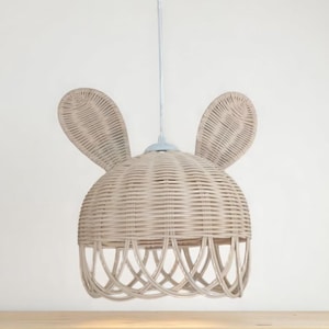 Rattan Bunny Ear Chandelier for Kids Room – Boho Bamboo Pendant Light – Nursery Ceiling Lamp – 30x60cm Handmade Baby Room Decor