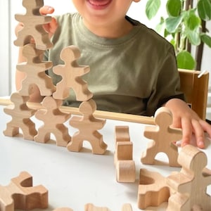 Montessori Wooden Balancing Toy: 15 Piece Human Stacking Game
