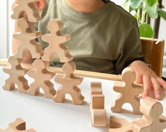 Montessori Wooden Balancing Toy: 15 Piece Human Stacking Game