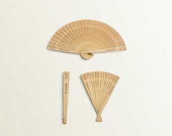 Hand-Carved Bamboo Fan – Natural Wooden Decorative Folding Fan, Single Piece