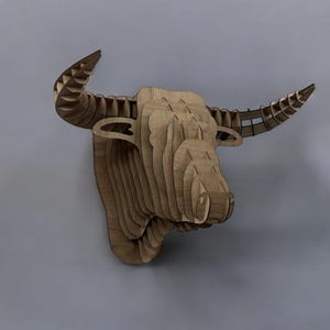 Art mural tête de taureau Puzzle 3D Sculpture tête de taureau Sculpture murale décorative Art mural 3D Décoration tête de taureau Sculpture de taureau Décoration murale animal