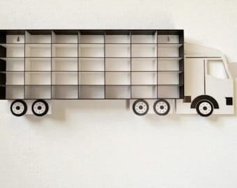 Truck Toy Car Shelf | Wooden 20-Car Display Rack