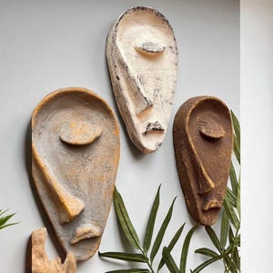 Handmade Abstract Face Wall Mask Set of 3 – Unique Half Face Sculpture, Modern Home & Office Wall Decor